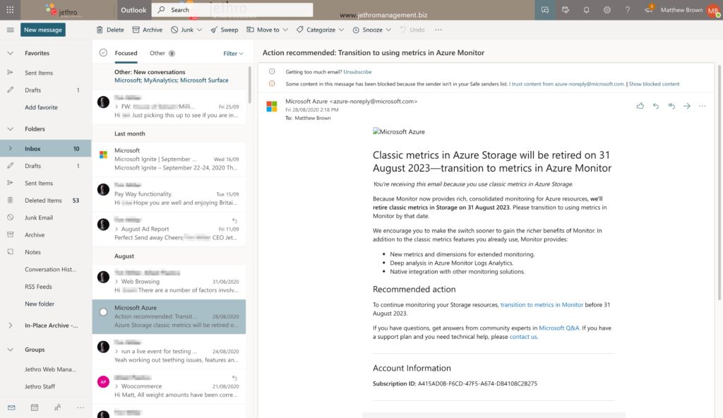 The Outlook Web Access interface