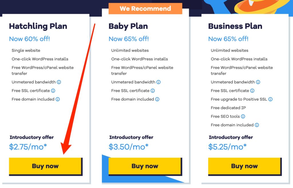 HostGator Hatchlng Plan Selection